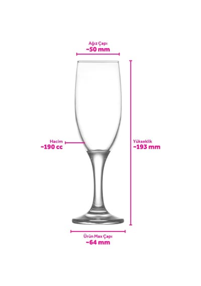 Lav Misket Cam Şampanya Kadehi 6'lı 190 ml Ayaklı (Kahve Yanı Su/Kokteyl Bardağı)