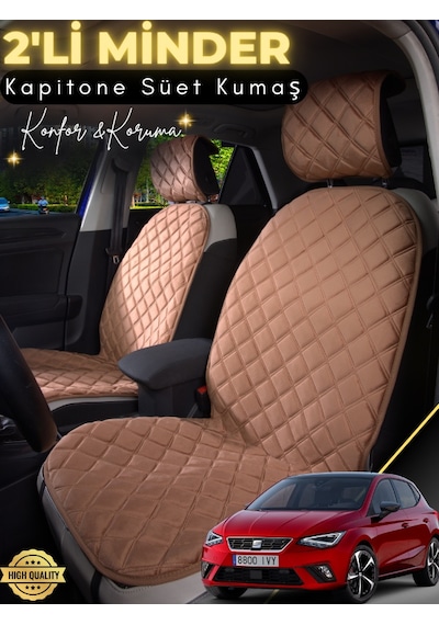 Seat İbiza Uyumlu 2'li Süet Oto Koltuk Minderi Terletmez Universal Oto Aksesuar A1 Kahverengi