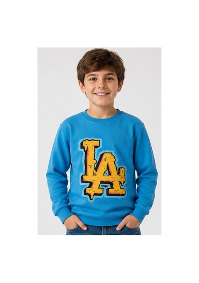 İrem Çocuk Giyim Erkek Çocuk La Yazı Desenli Mavi Renk Sweatshirt Mavi
