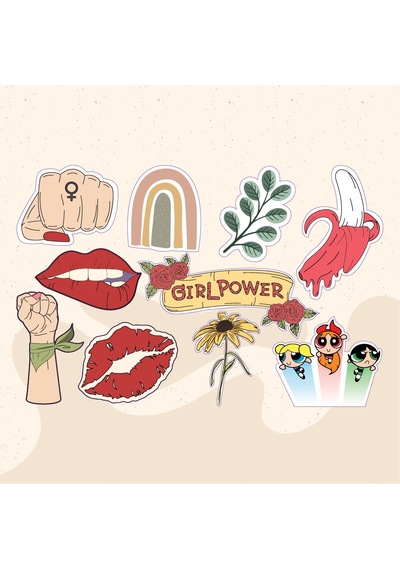 Kadın Feminist Tasarımlı Karışık Renkli 10'lu Stickers Çıkartma