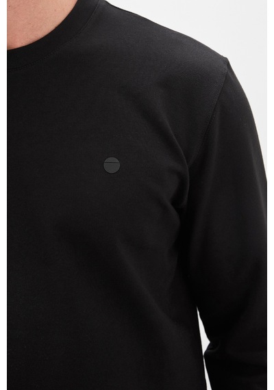 Fullamoda Baskılı Bisiklet Yaka Sweatshirt Siyah
