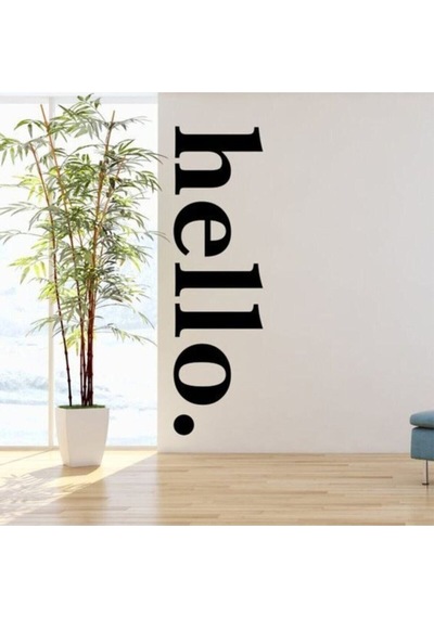 Hello Yazılı Dekoratif Duvar Kapı Sticker 150x45 Cm Siyah