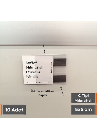10 Adet C Tipi Mıknatıslı Magnetli Pvc Etiketlik İsimlik 5x5 Cm
