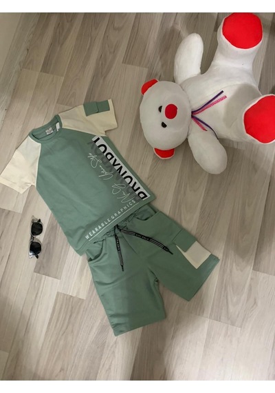 Modalı Çocuk Cicipolo Cp005 Şortlu Erkek Takım Su Yeşili - Krem