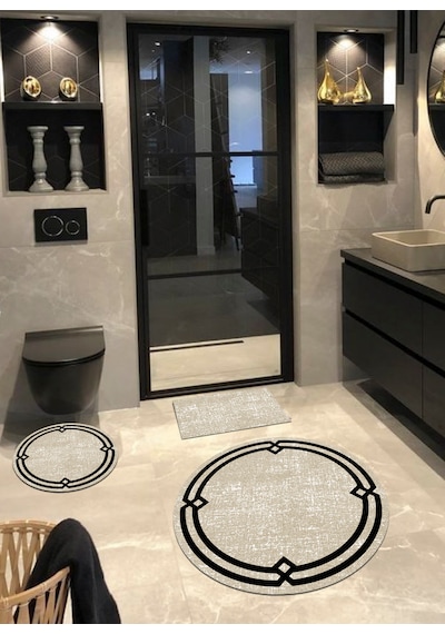 Organik Pamuk Taban, Yuvarlak Banyo Halısı 3'lü Set