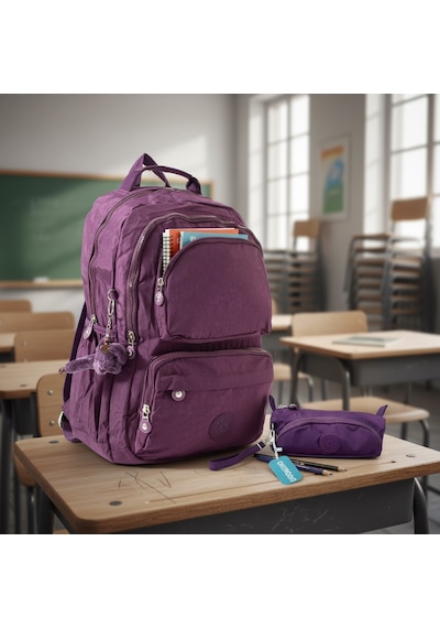 Duomino Krinkıl Suya Dayanıklı Büyük Boy Klinkır Sırt Çantası 15,6 Laptop Okul Çantası Kalemlik Takım Çanta Mor