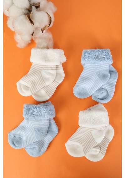 Baby Shez Pamuklu 4'lü Yenidoğan Bebek Kışlık Havlu Çorap Mavi