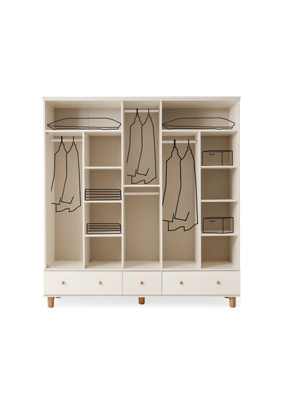 Nice 5 Kapaklı %100 Mdf Elbise Dolabı Gardrop 192x54x212 Ekru