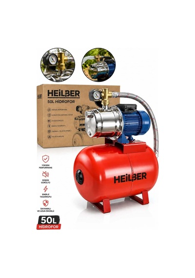 Heilber Ba011553 Jet750sc Su Pompası + 50 Litre Hidrofor 1 Hp Paslanmaz Çelik Su Pompası Basınç Artırıcı Ses