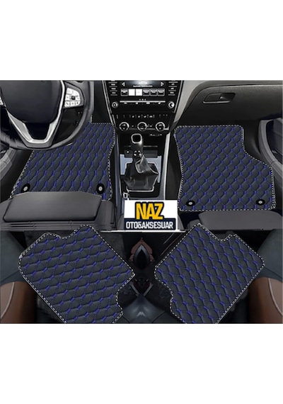 Hyundai Veloster 2011 - 2017 Uyumlu Mavi Dikişli Siyah Deri Paspas