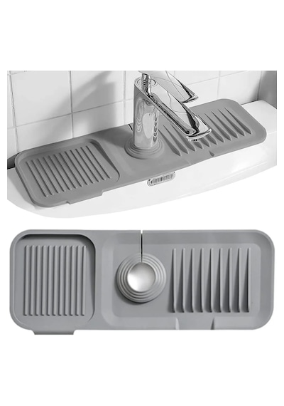Rotanev Elastik Musluk Matı Su Tutucu Düzenleyici Kaydırmaz Taban Organizer Mutfak Banyo Lavabo Antrasit