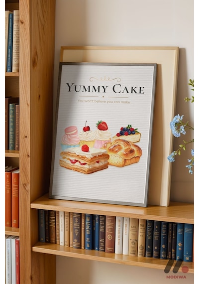 Yummy Cake Tatlı Posteri, Siyah Çerçeveli Duvar Tablosu - Mutfak Dekorasyonu