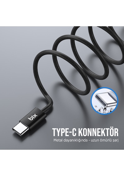 Bix BX04CC Type-c To Type-c 60w Şarj Data Kablosu 1 M Siyah