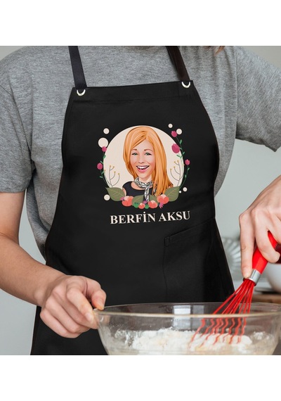 Bk Gift Kişiye Özel Anneler Günü Karikatürlü Profesyonel Siyah Mutfak Önlüğü, Aşçı Önlüğü, Şef Önlüğü, Arkadaşa -11 Açık Gri