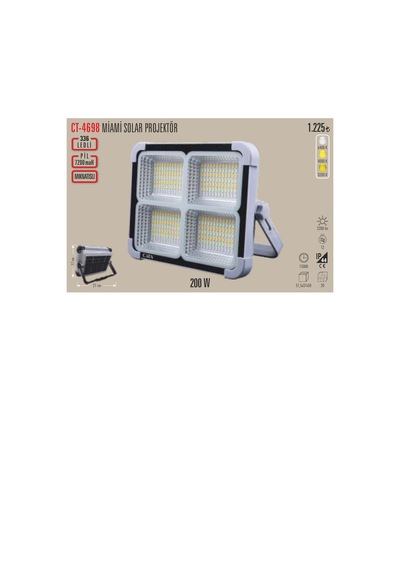 Ct-4698 200w Solar Led Projetör 1 Adet Beyaz Işık