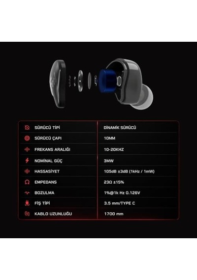 Feel Iem Kulaklık, Kulak İçi Gaming In-ear Headphone Feel Pro