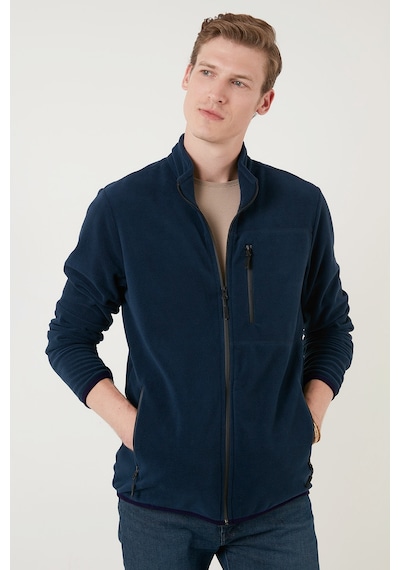 Buratti Slim Fit Fermuarlı Cepli Dik Yaka Polar Erkek Hırka 5906028 Lacivert
