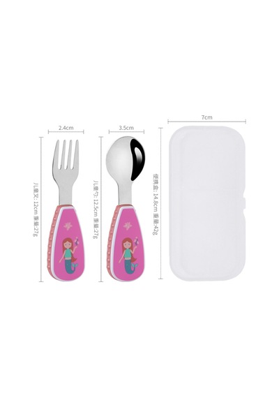 Figürlü Premium Çocuk Bpa Free Kaliteli Silikon Saplı Paslanmaz Çelik Uçlu Çatal-kaşık Pembe Renk