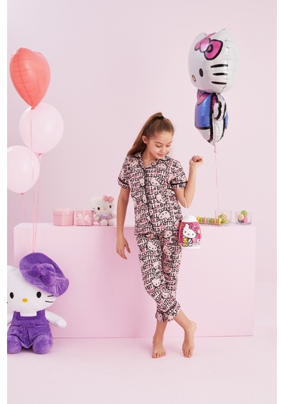 Siyah İnci Lisanslı %100 Pamuk Çok Renkli Düğmeli Biyeli Pijama Takım Hk057 Pembe