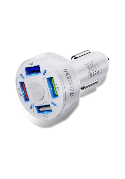 Uslion Qc3.0 4- Port Çıkışlı Çoklu Usb Araç Şarjı Şarj Aleti Beyaz