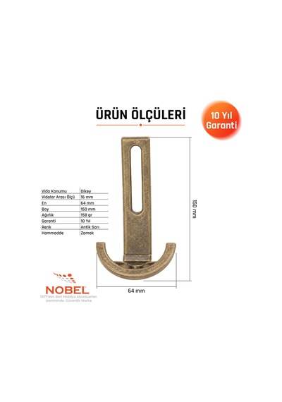 Palmiye Lüks Portmanto Askı, Metal, Vestiyer Askı, 158 Gr, Dolap Askılık, Duvar Askılığı, Antik Sarı Vidalı 5 Adet