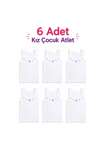 Tutku 6'lı Paket Kız Çocuk Geniş Askılı İşlemeli Atlet %100 Pamuk Tkc0166 Beyaz