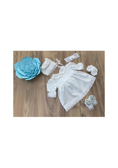 Hayy Baby Kids Wear Beyaz Pamuk Dantel Detaylı Bebek Mevlüt Elbise Seti