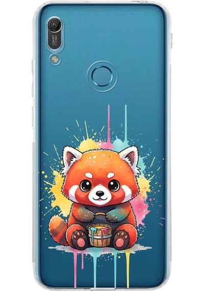 Huawei Y6 Pro 2019 İle Uyumlu Splash Tilki Tasarımlı Şeffaf Silikon Kılıf Şeffaf