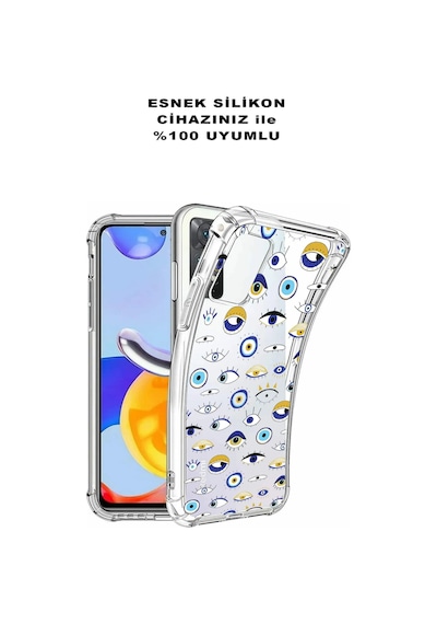 Prinrify Xiaomi Redmi Note 9s Uyumlu Nazar Boncuğu 2 Baskılı Şeffaf Köşe Korumalı Antişok Kılıf