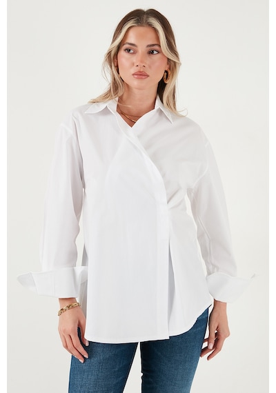Lela Regular Fit Klasik Yaka Bağlamalı Uzun Kollu Bayan Gömlek 6834987 Beyaz