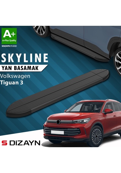 S-dizayn Vw Tiguan 3 Skyline Siyah Yan Basamak 183 Cm 2024 Üzeri A+ Kalite
