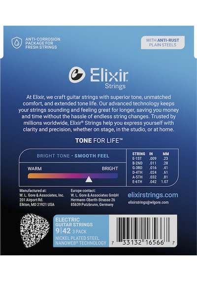 Elixir 009-042 Nanoweb Elektro Gitar Teli Ekonomik 3'lü Set 16566