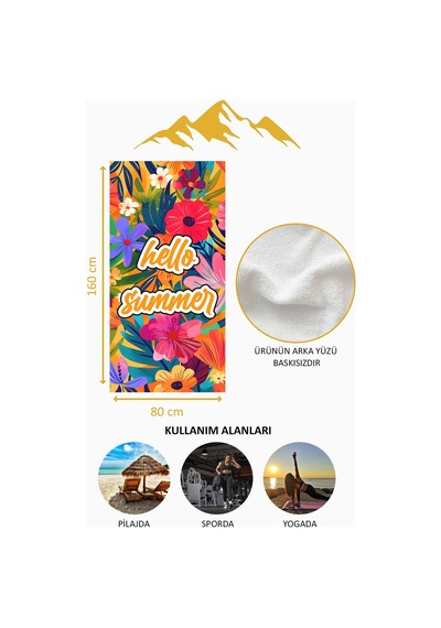 Dijital Baskı Plaj Deniz Havlusu Hello Summer Desenli Peştamal Hvl0095 Renkli