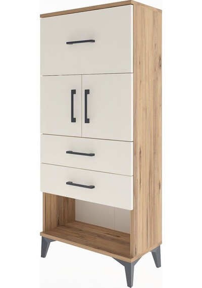 Arges Dolap Tek Raflı 3 Çekmeceli 2 Kapaklı 60x30x134 Çam-aytaşı Atlas Çam