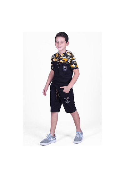 Fyk Kids Kamuflaj Desenli Kaprili, Sweatshirt Lü Erkek Çocuk Alt Üst Takım Sarı