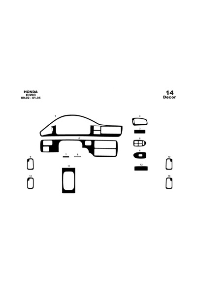 Honda Civic Torpido Kaplama 1992-1995 14 Parça Piano Black