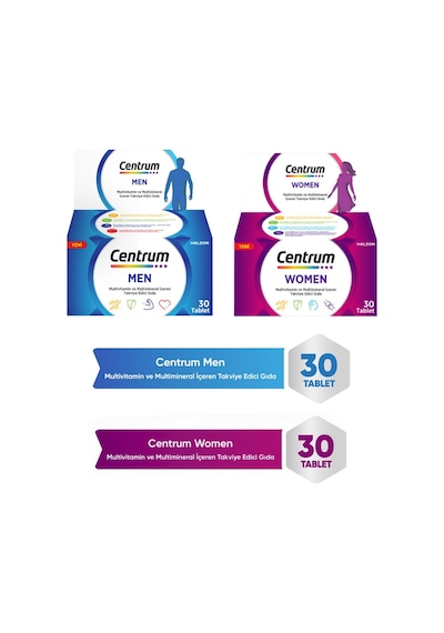 Centrum Women Multivitamin 30'lu Tablet + Centrum Men Multivitamin 30'lu Tablet