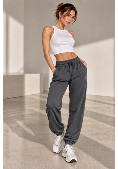 Bb Butik Basic Dökümlü Modal Kumaş Lastikli Bel Rahat Kesim Jogger Pantolon Zg3535 Antrasit