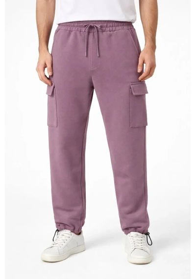 Efnaz Style Erkek Baggy Üç İplik Kargo Cepli Eşofman Ayarlanabilir Paça Beli İpli Pantolon - Gül Kurusu Gülkurusu