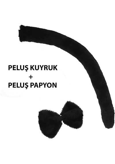 Peluş Siyah Renk Kuyruk Ve Papyon Yetişkin Çocuk Uyumlu 5690 "