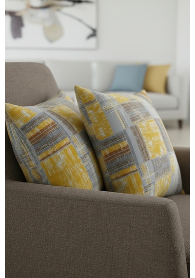 Chevron Bohem Dekoratif Punch Yastık Kırlent Kılıfı 2 Adet 45x45 Etnik Sarı 45 x 45