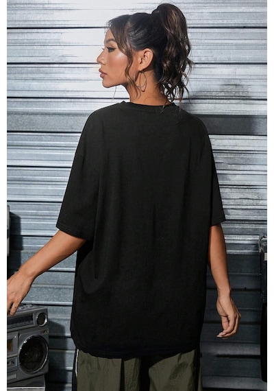 Unisex Miami Baskılı Oversize Tshirt Siyah