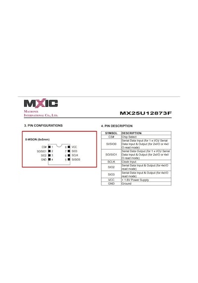 Mx25u12873fznı-10g Qfn 6x5mm Bacaksız 1.8v Bıos Chıp