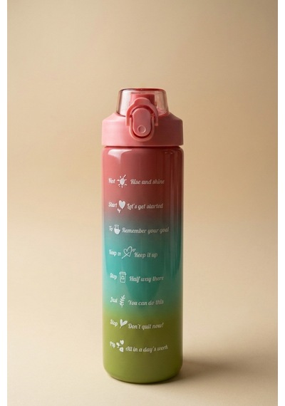 Renkli Cam Motivasyon Matarası 550 Ml Pembe