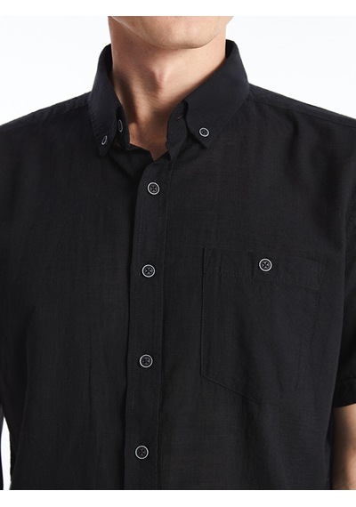 Lcwaıkıkı Classic Siyah Regular Fit Keten Karışımlı Erkek Gömlek