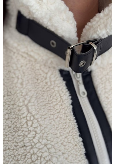 Kadın Siyah Biyeli Peluş Mont Frost Edge Ekru