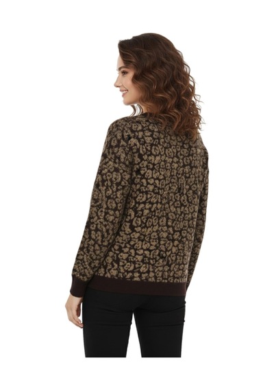 Lavella Kadın V Yaka Leopar Desen Sakallı Triko Kazak Bgl-st05079 Kahverengi
