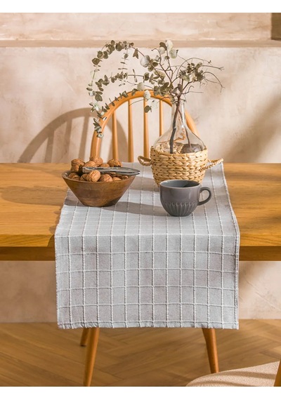 Gri Çizgi Nakışlı Runner 40x120 Cm