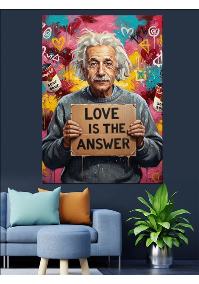 Albert Einstein Aşkın Tatlı Dili Dekoratif Kanvas - Mdf Ahşap Tablo