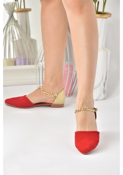 Fox Shoes Kırmızı Dore Süet Kadın Babet B726024402 Kırmızı